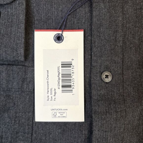Untuckit 3XL Long Sleeve Button Down Shirt Regular Fit Hemsworth Charcoal NWT - Picture 8 of 8